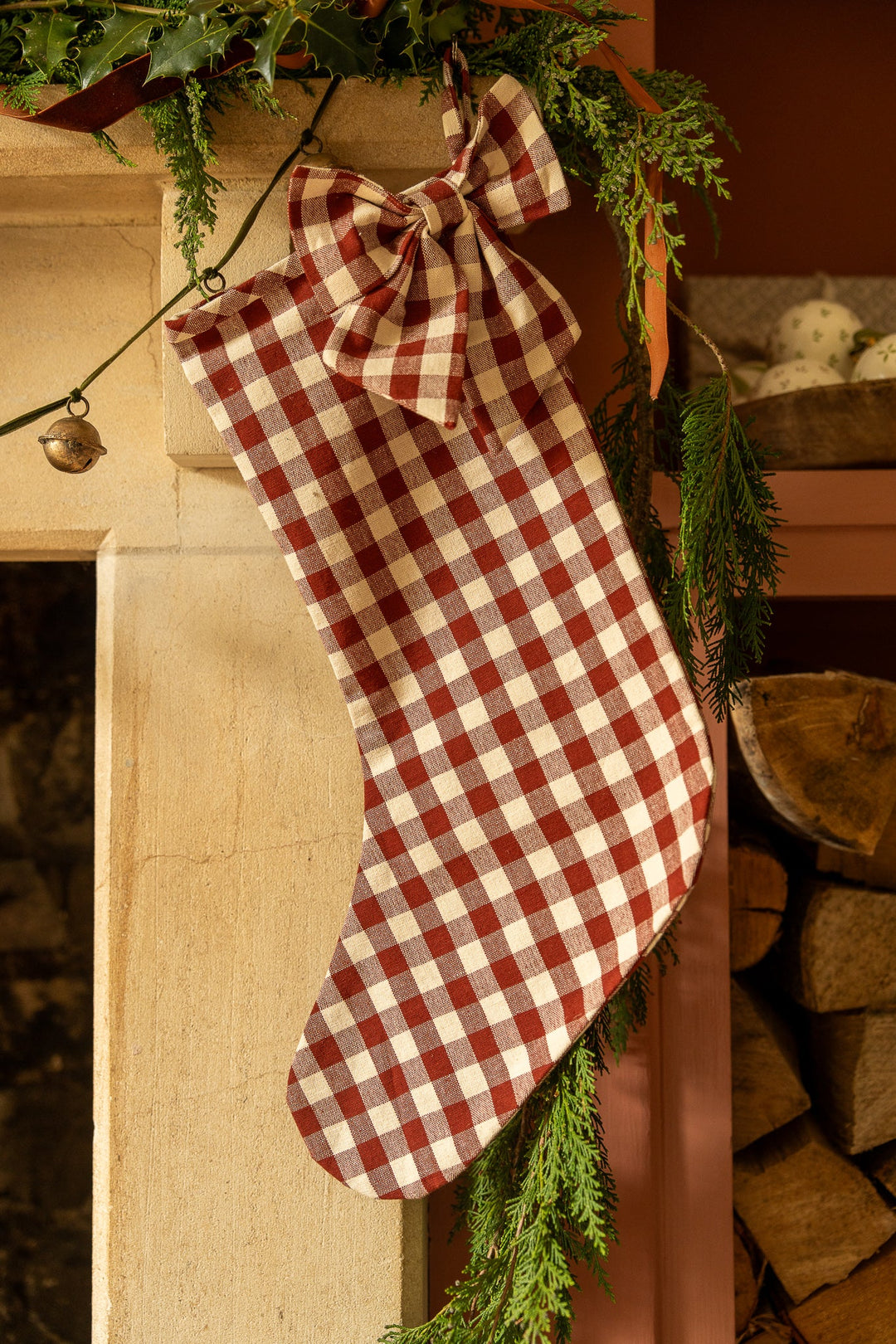 The Bow Stocking / Gingham in Winter Berry