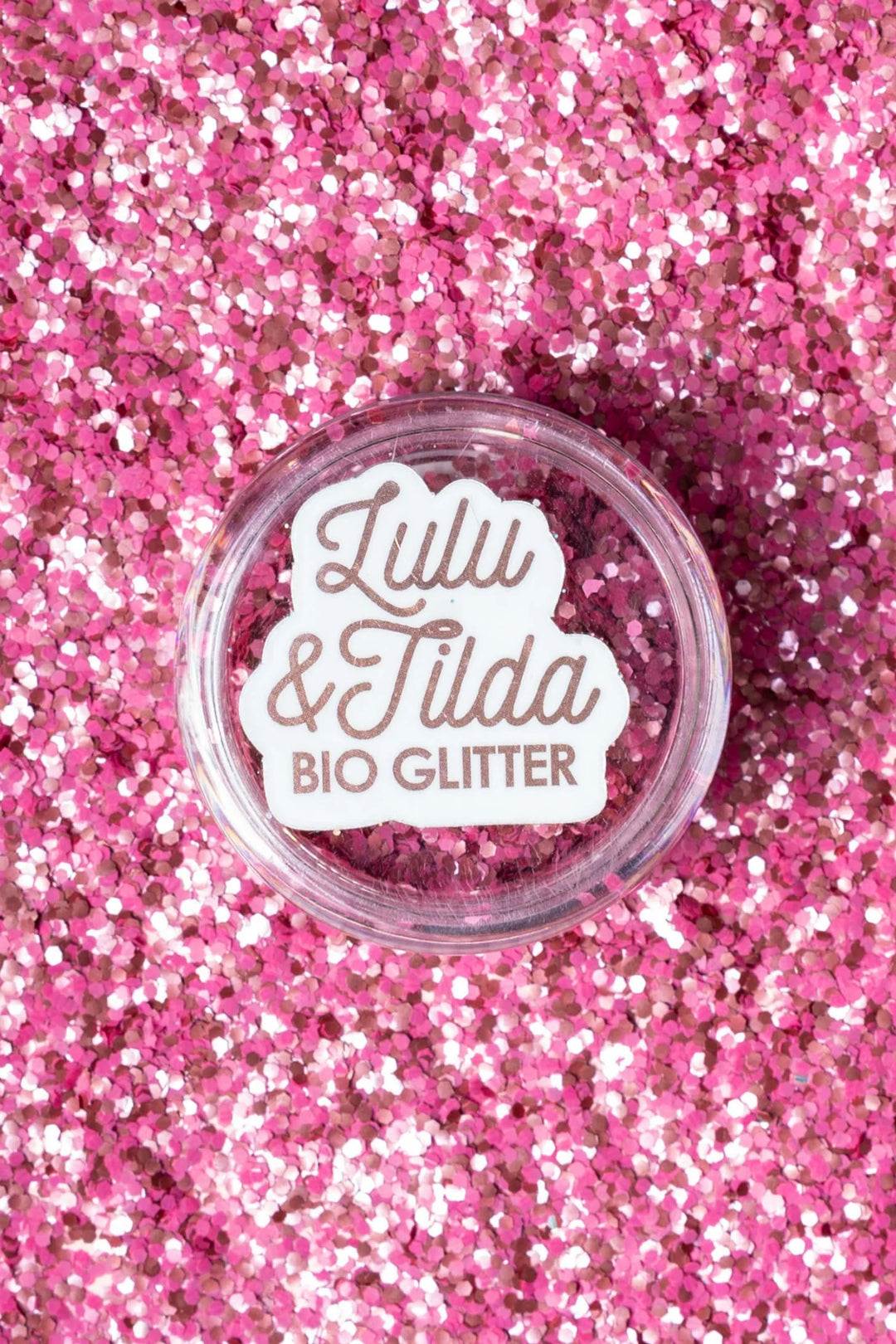 Pink glitter container with &