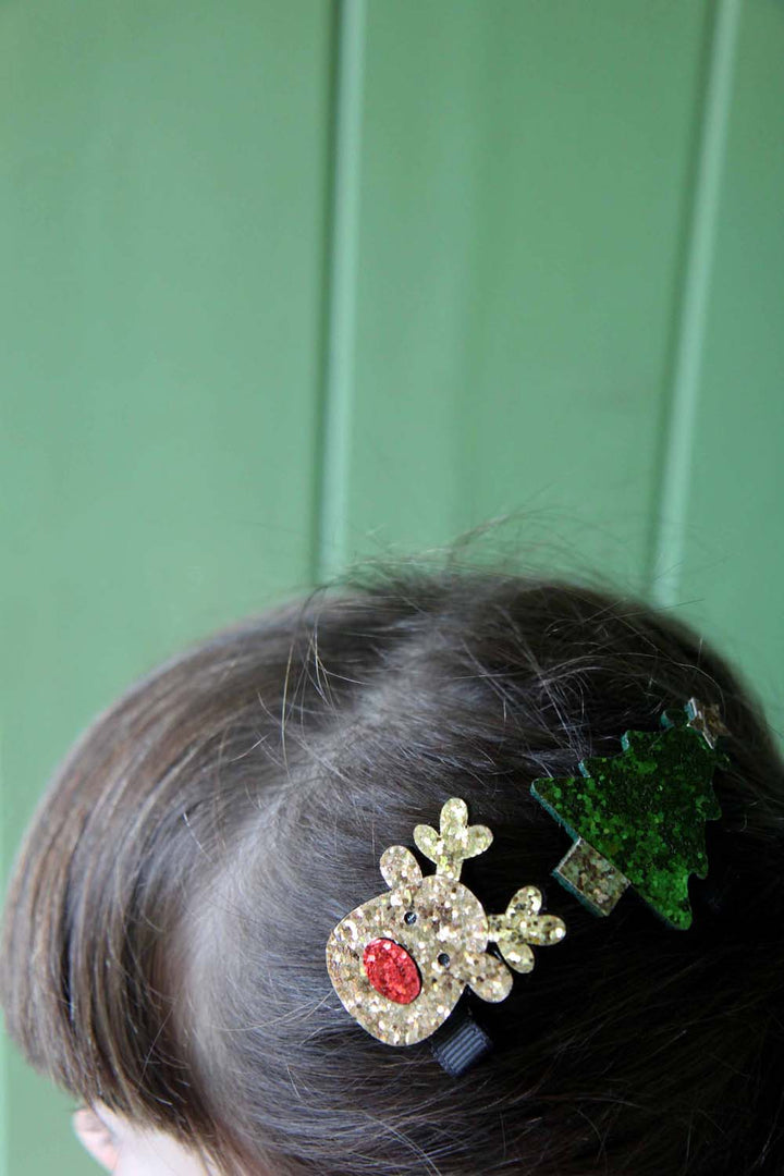 Fabric Glitter Xmas Hair Clips