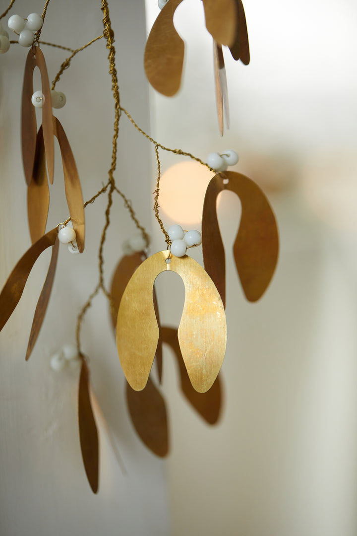 Gold Hanging Mistletoe with Beads