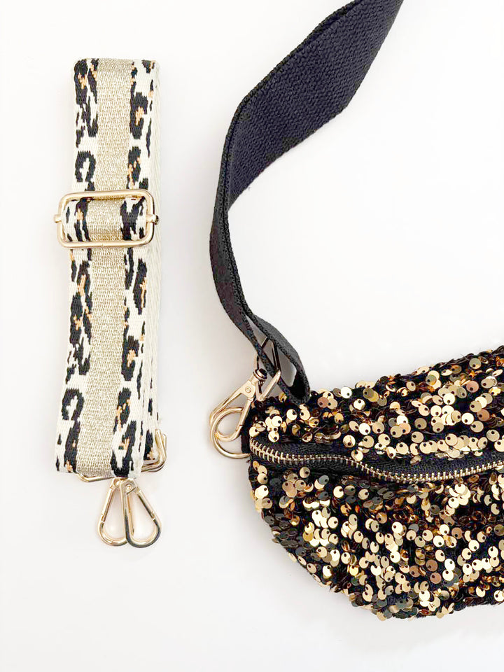 Sequin Crossbody Bag With 2 Straps / Gold