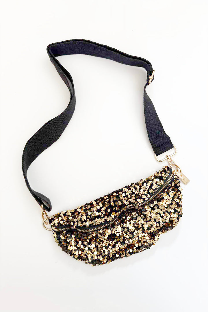 Sequin Crossbody Bag With 2 Straps / Gold