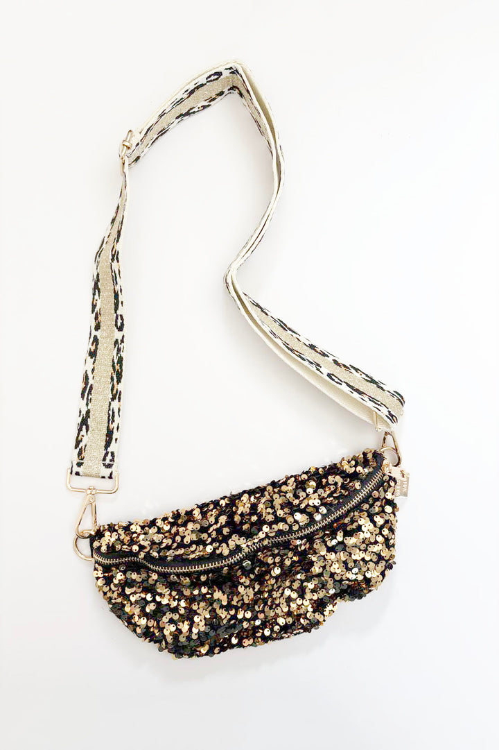 Sequin Crossbody Bag With 2 Straps / Gold