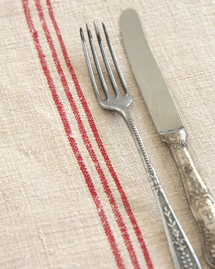 Vintage Grain Sack Placemat / Red Stripe