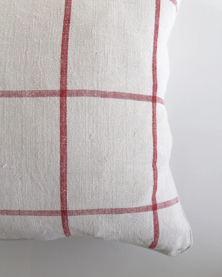 Vintage Grain Sack Cushion / Red Check