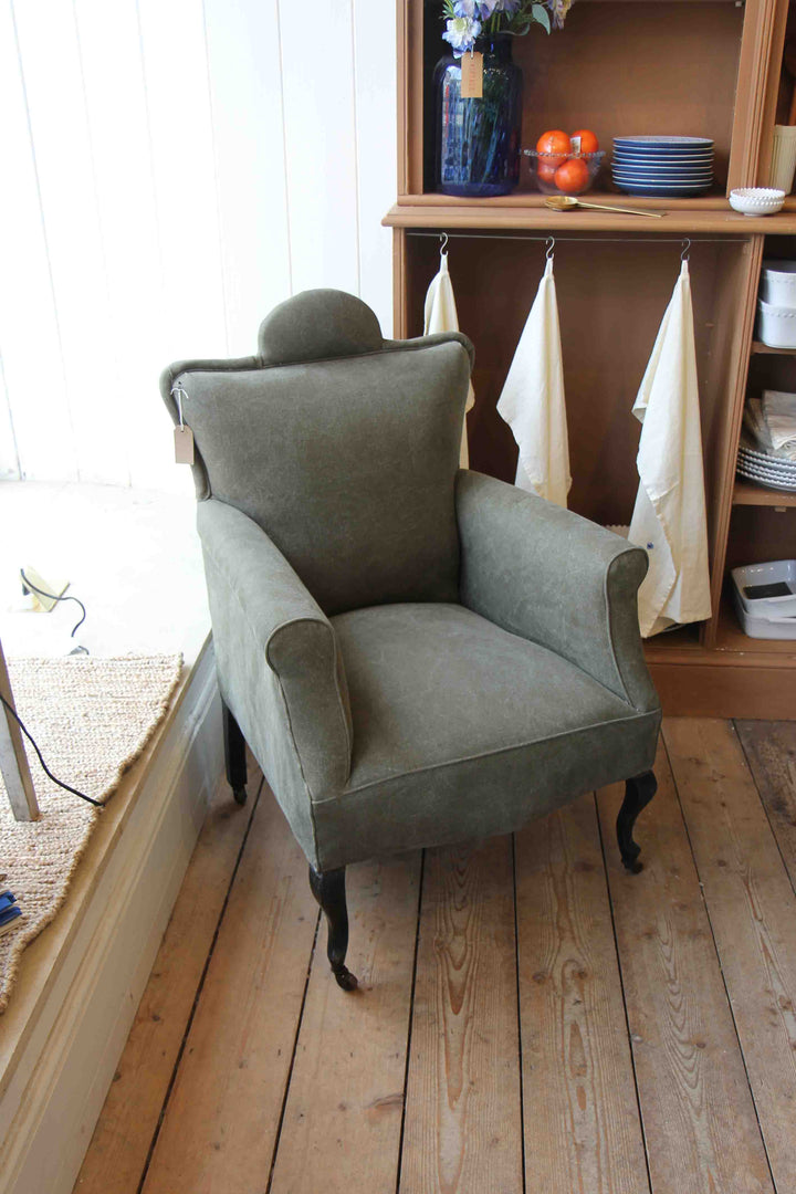 green khaki linen armchair