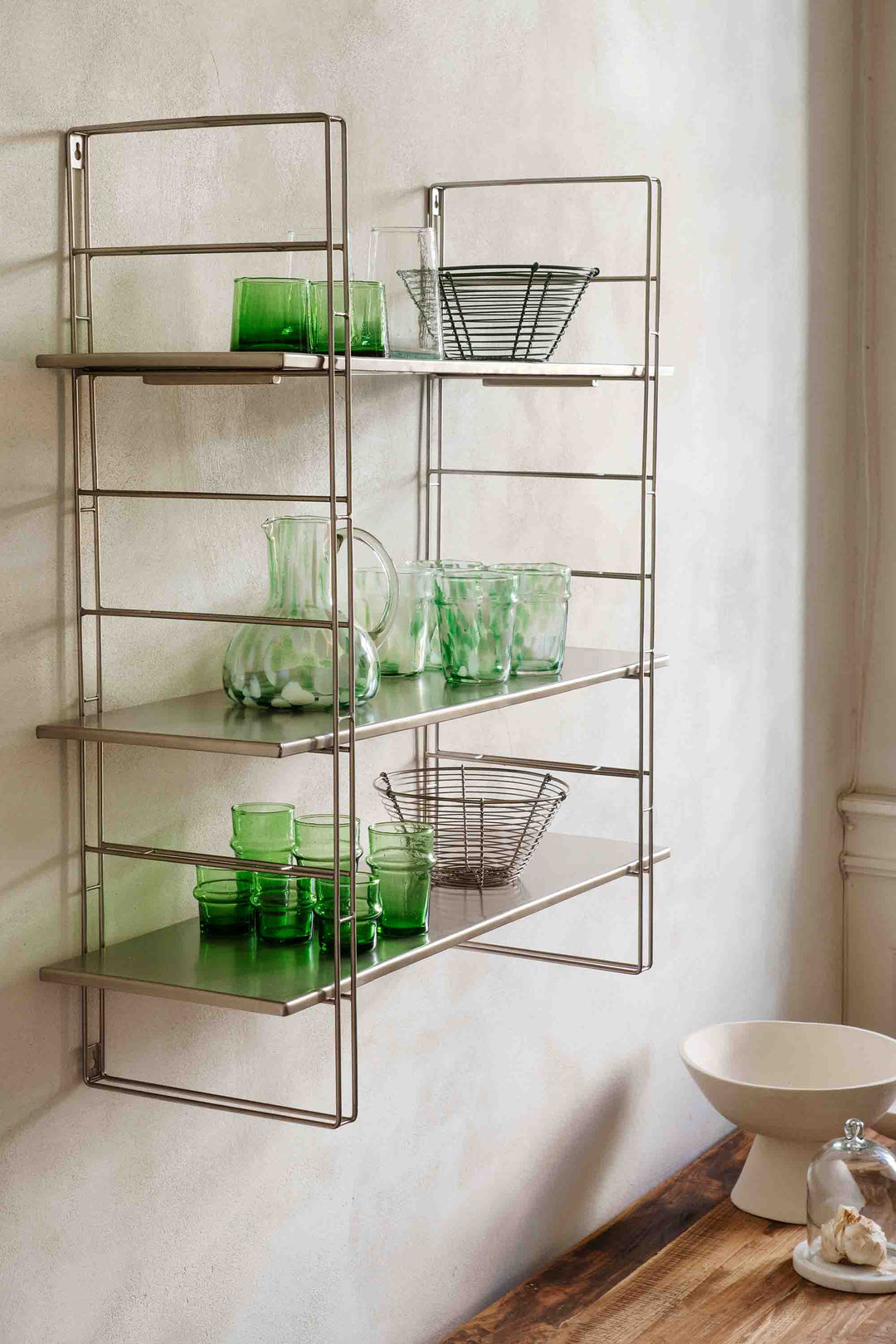 Coloured Glass Jug / Clear, Green, White