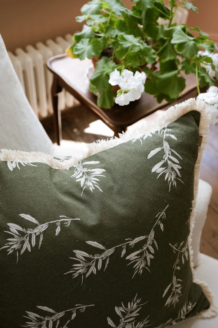 Green Olive Grove Print Cushion / 50x50cm