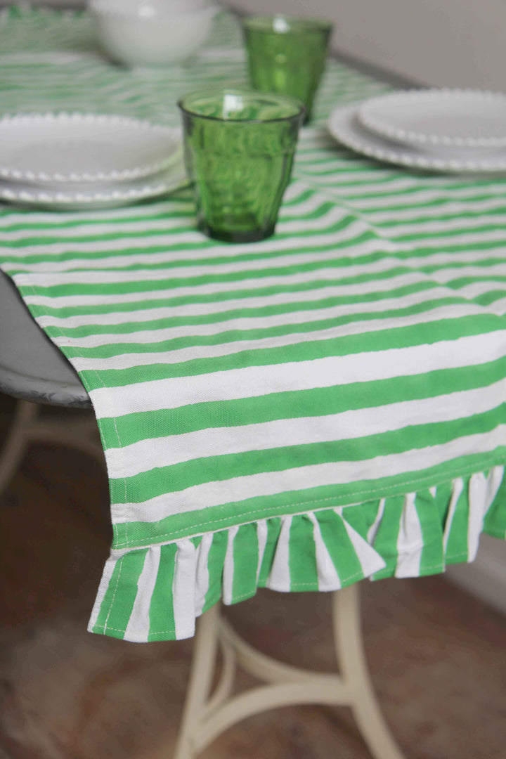 Ruffle Stripe Table Runner / Green