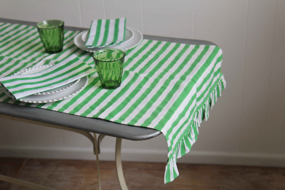 Ruffle Stripe Table Runner / Green