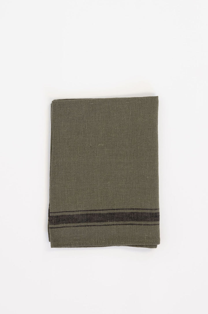 Striped Linen T-Towel / Khaki - Domestic Science Home