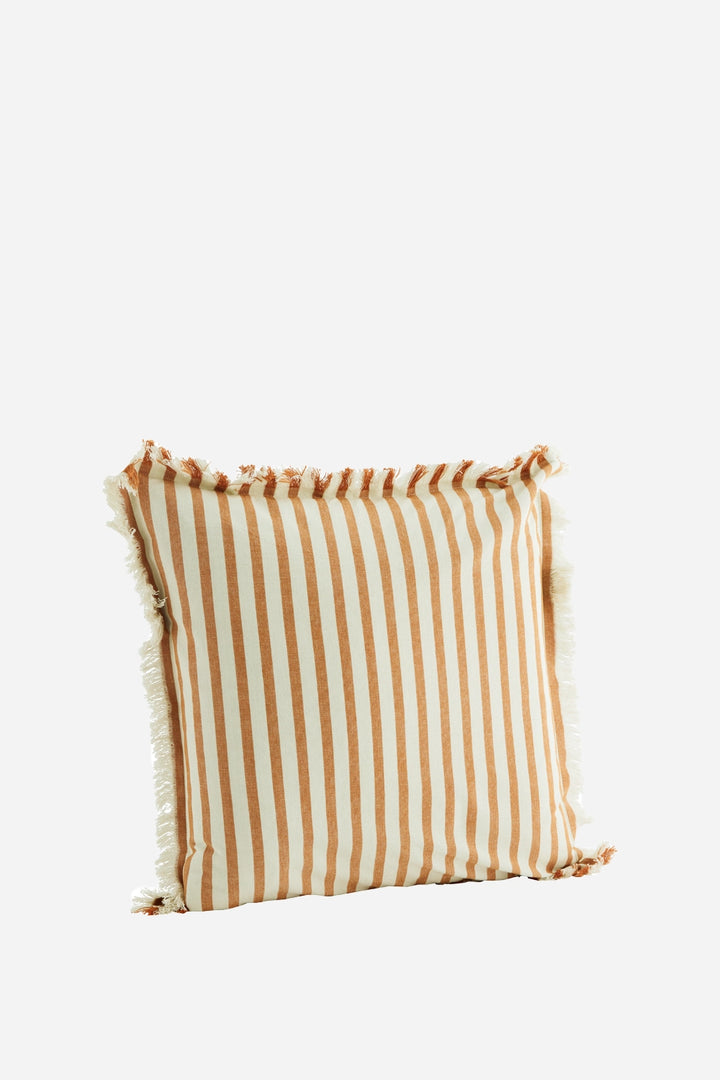 Striped Cushion w/Fringes / Off White, Dark Honey