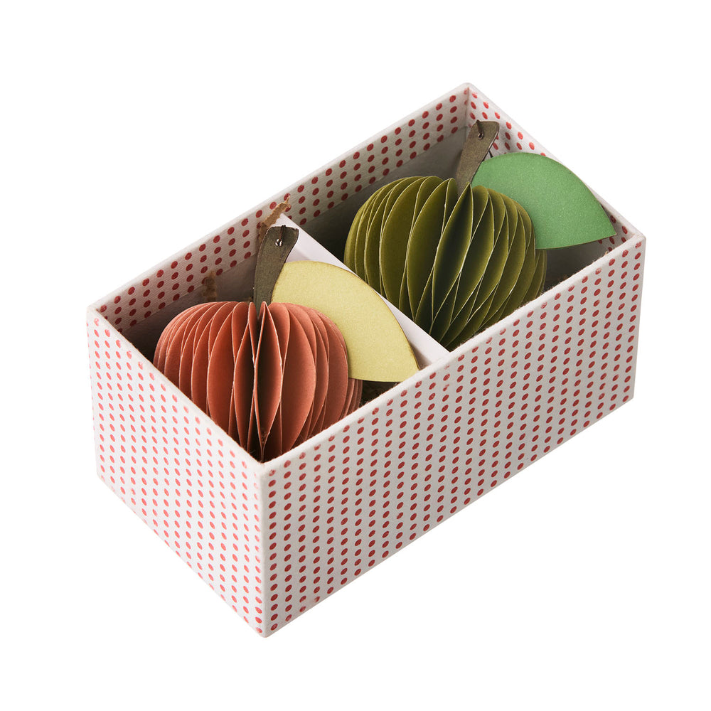 set of 2 honeycomb paper apples boxed