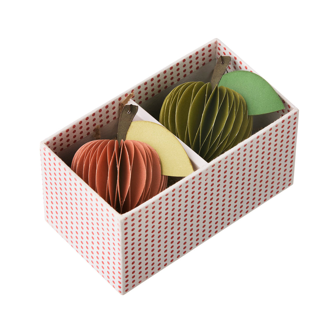 set of 2 honeycomb paper apples boxed