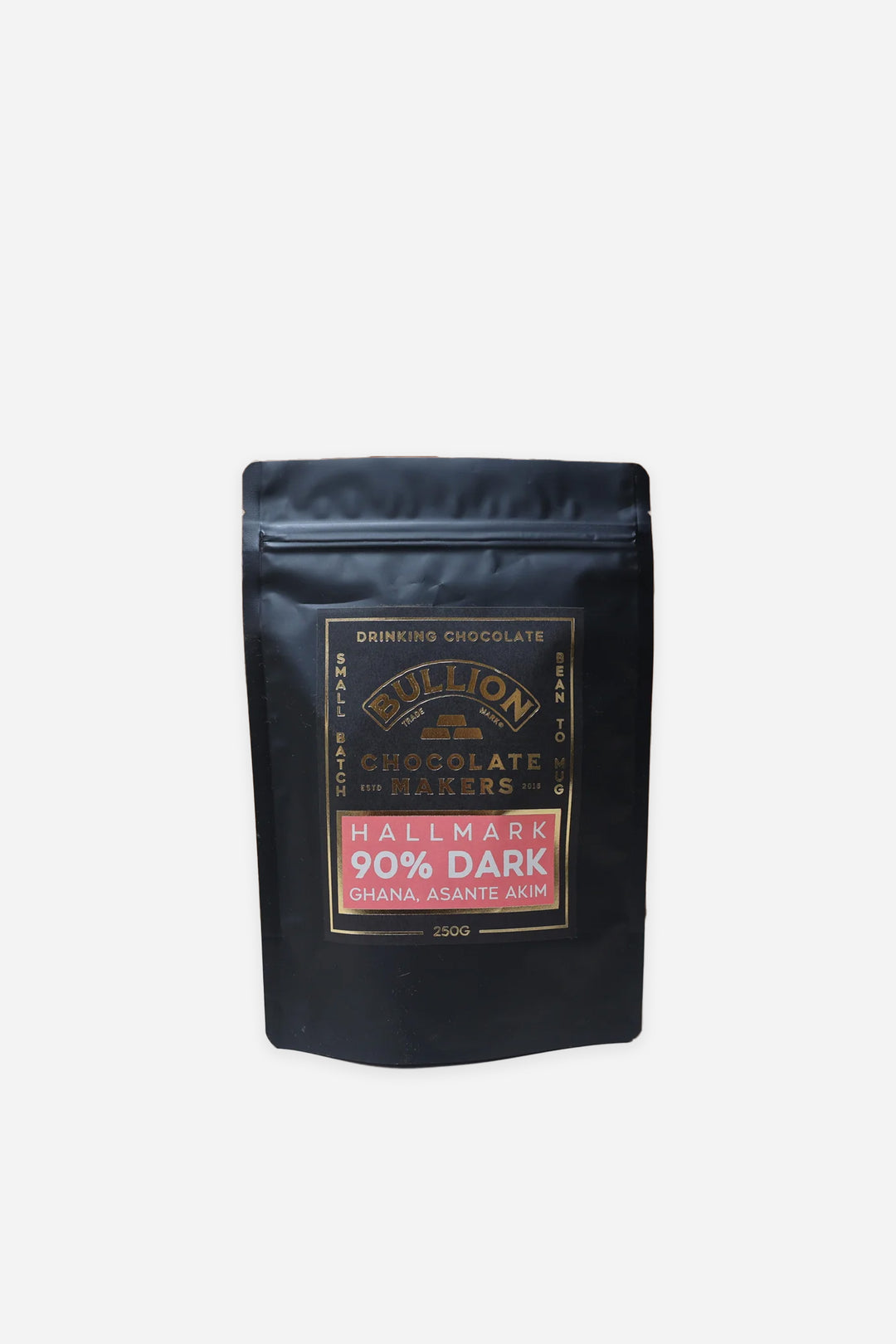 Black chocolate packaging with a visible brand label on a white background