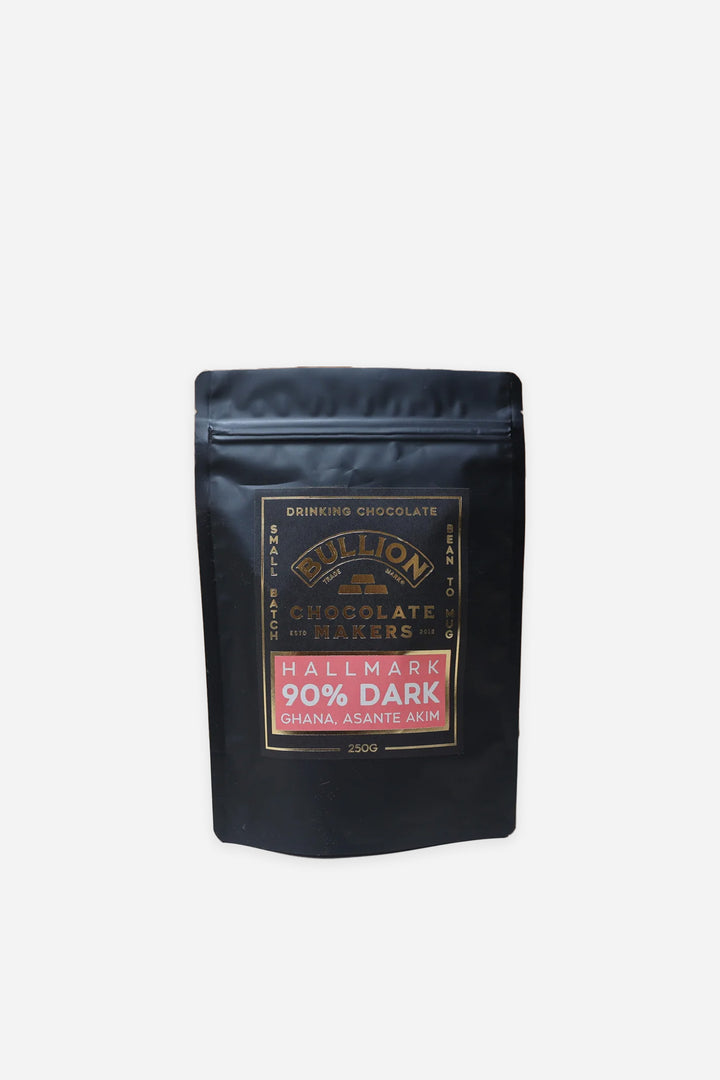 Black chocolate packaging with a visible brand label on a white background