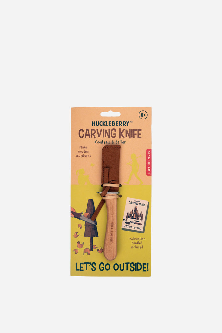 Huckleberry carving knife with packaging on a white background