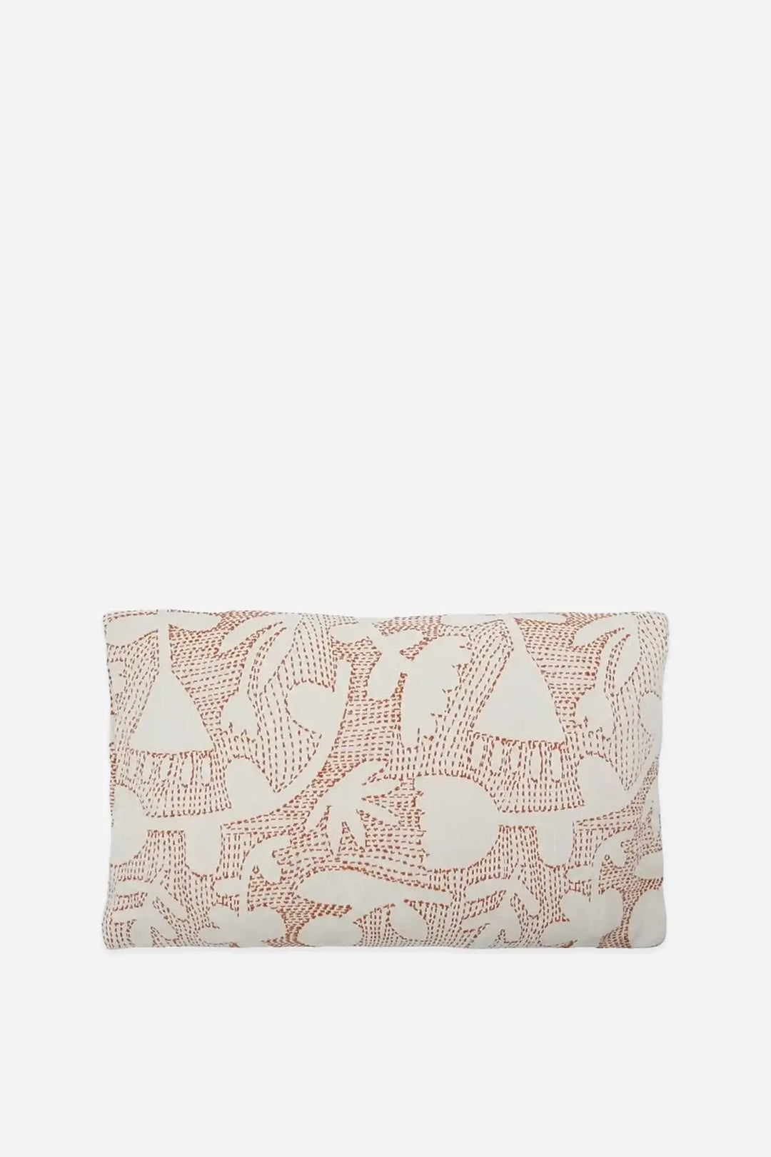 A rectangular cushion with decorative kantha stitching
