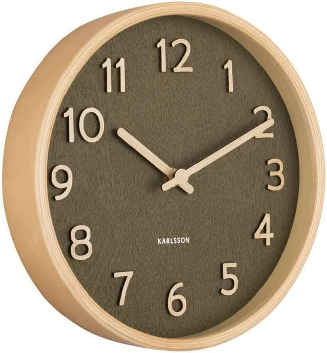 Wall Clock / Pure Wood Grain / Small / Moss Green