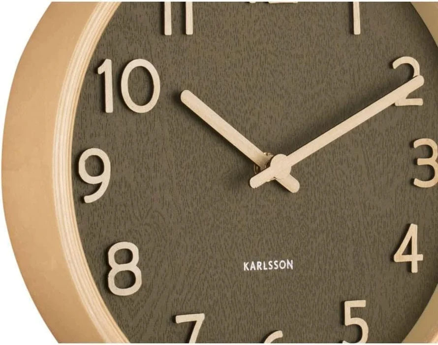 Wall Clock / Pure Wood Grain / Small / Moss Green