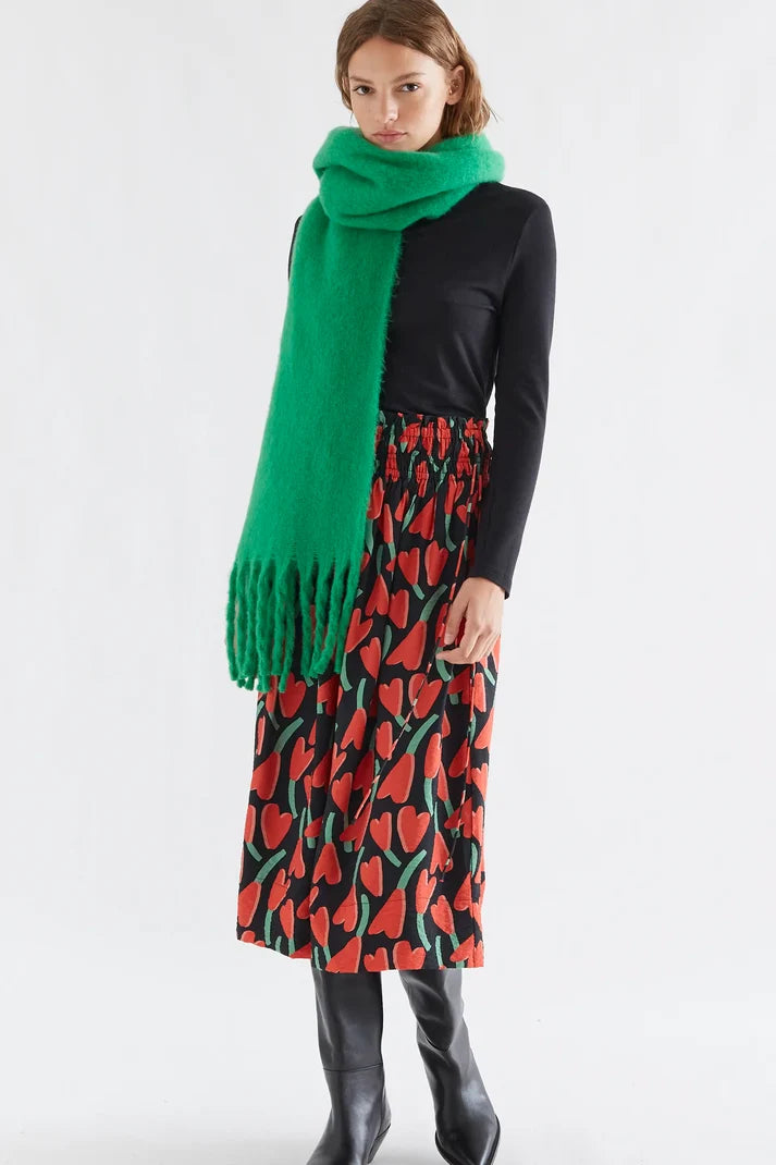 Green Knitted Scarf with Fringe