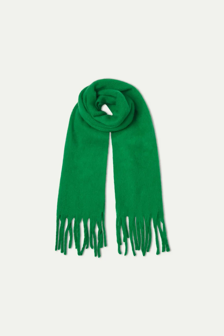 Green Knitted Scarf with Fringe