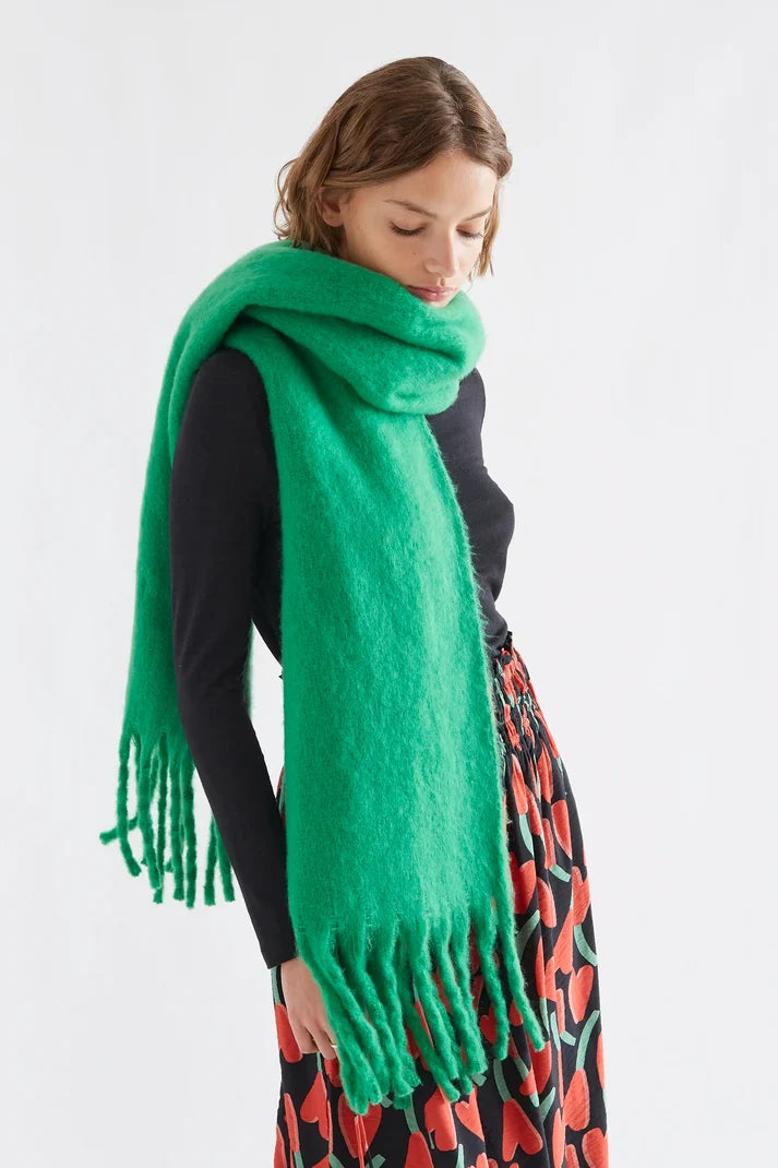 Green Knitted Scarf with Fringe