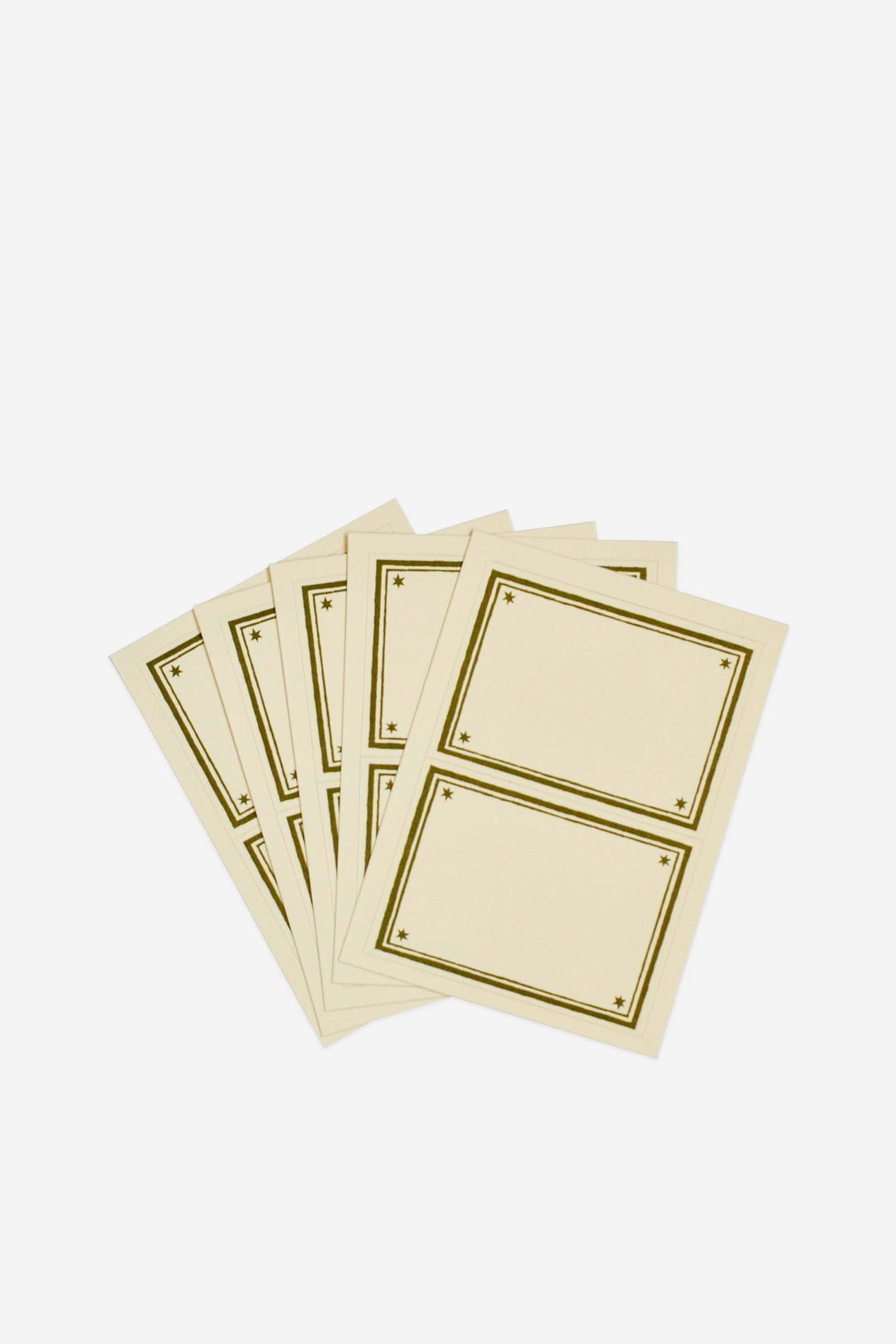 Set of beige labels with green borders on a white background