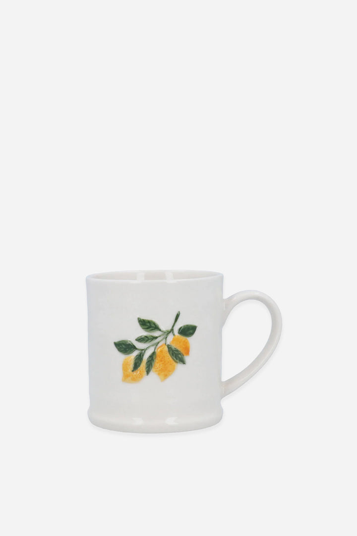 stoneware mug with embossed lemon branch design