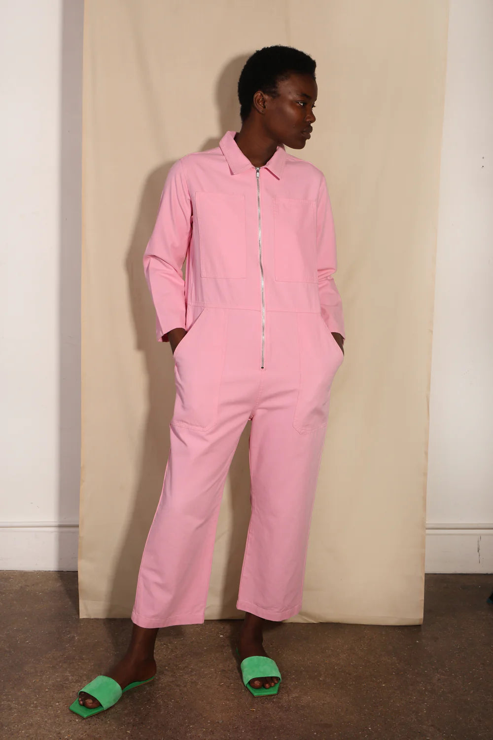 Pale pink boiler suit shop