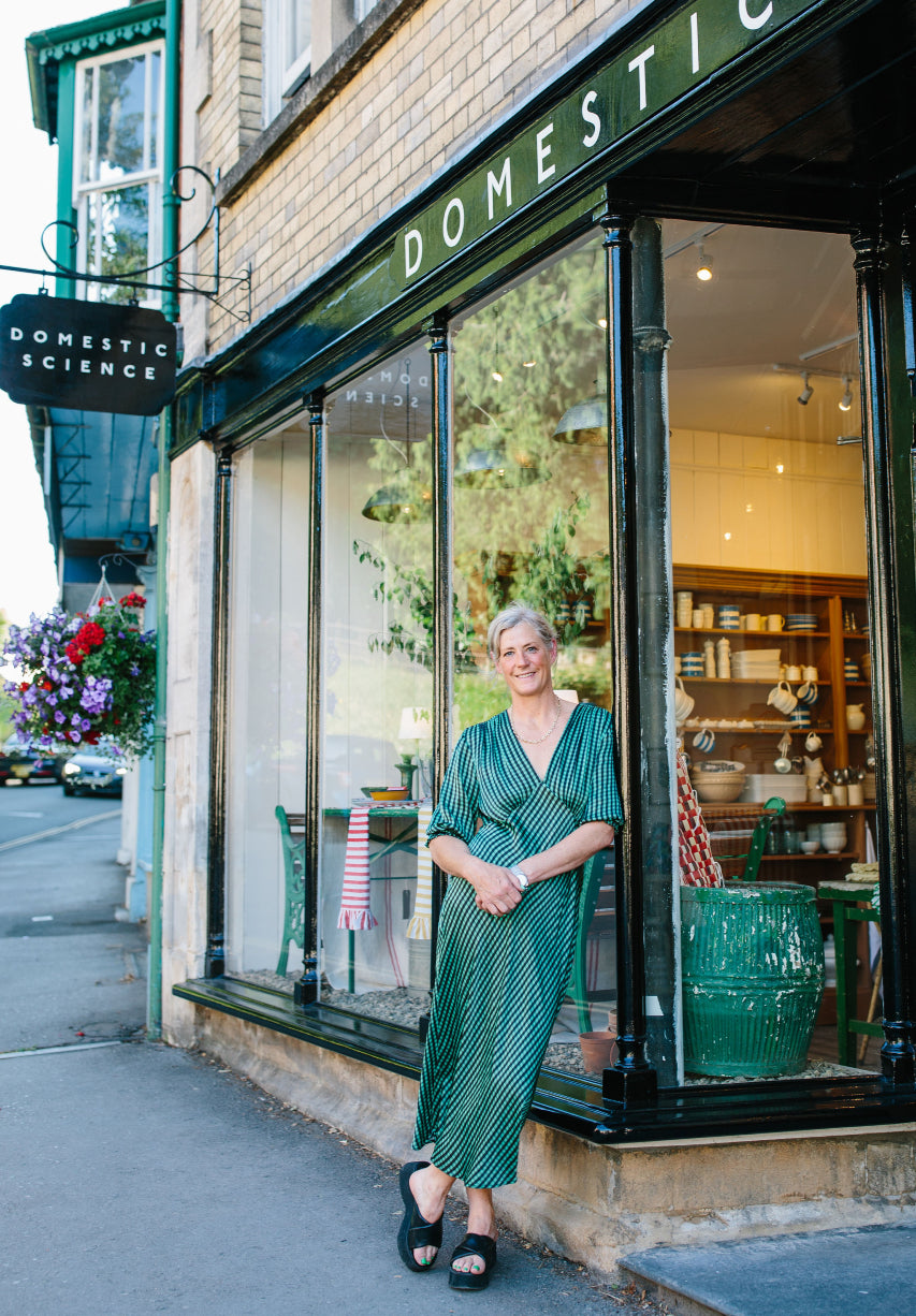 libs lewis standing outside our flagship domestic science store in Nailsworth, gloucestershire.