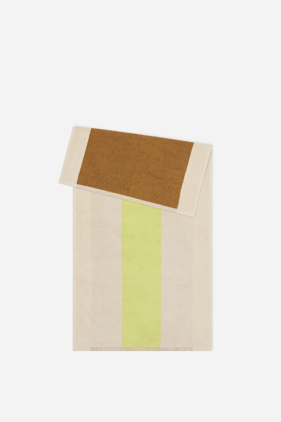 colour block bath towel in lime and toffee