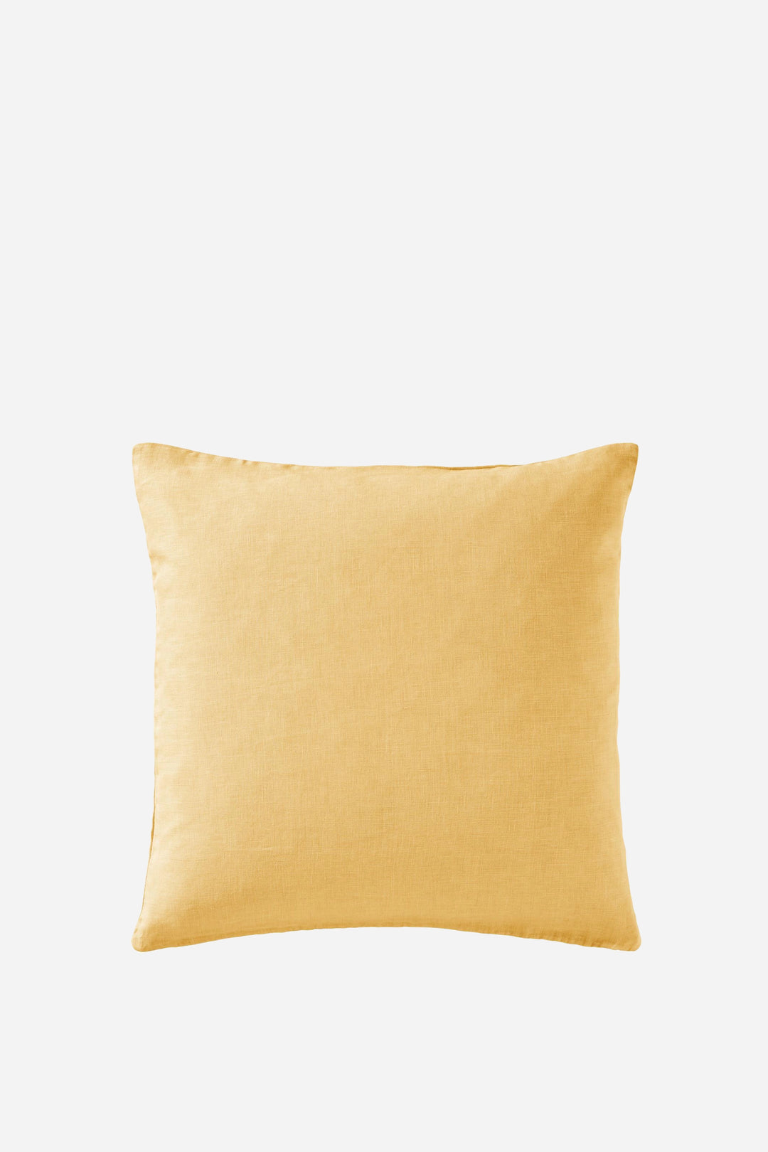lemon yellow linen cushion on white background