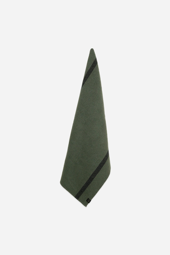 Green khaki t-towel with a black stripe on a white background