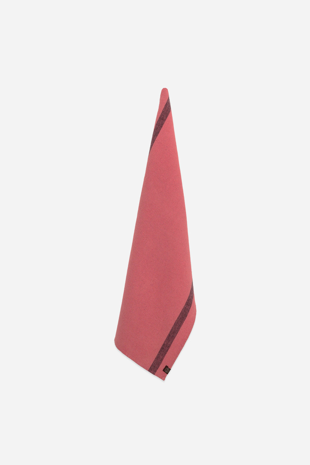 pink t-towel with black stripe on a white background
