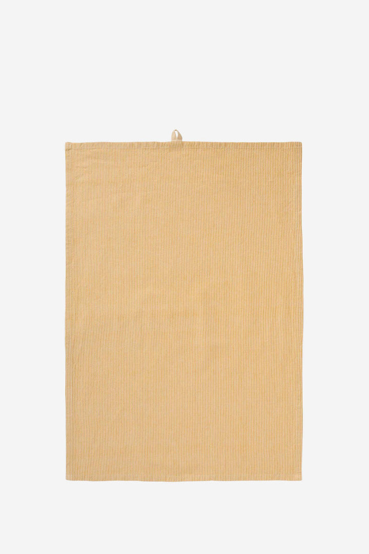yellow striped t-towel on a white background