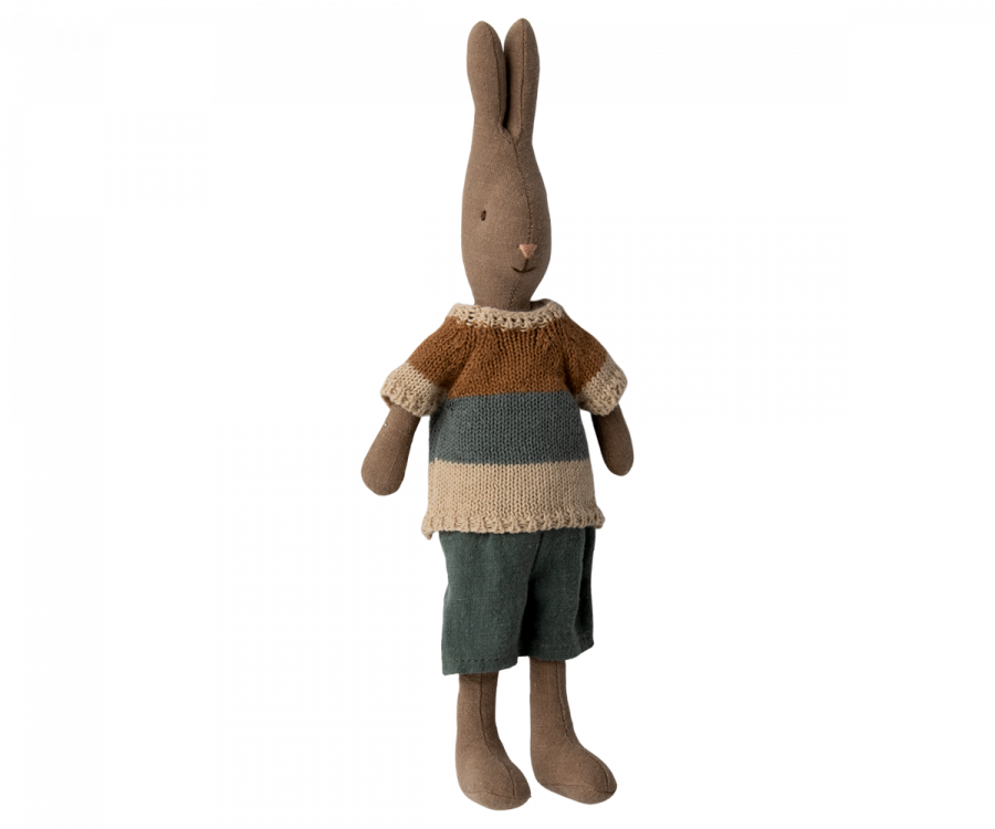 maileg rabbit made from brown linen with jumper and shorts