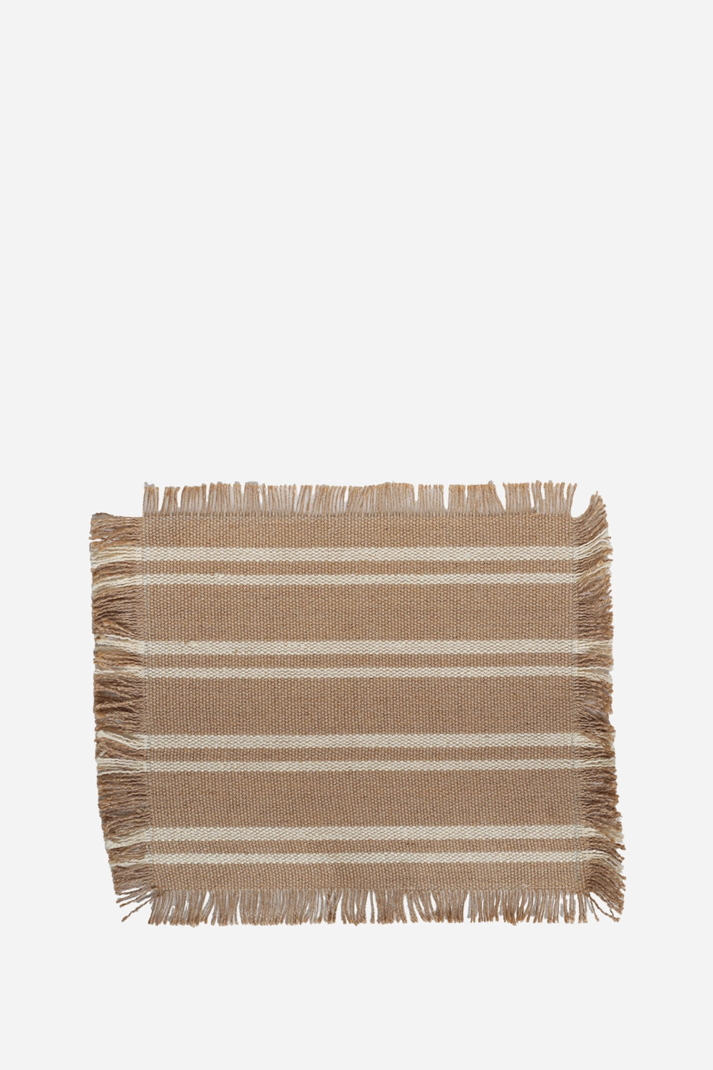 Striped woven placemat with fringes on a white background