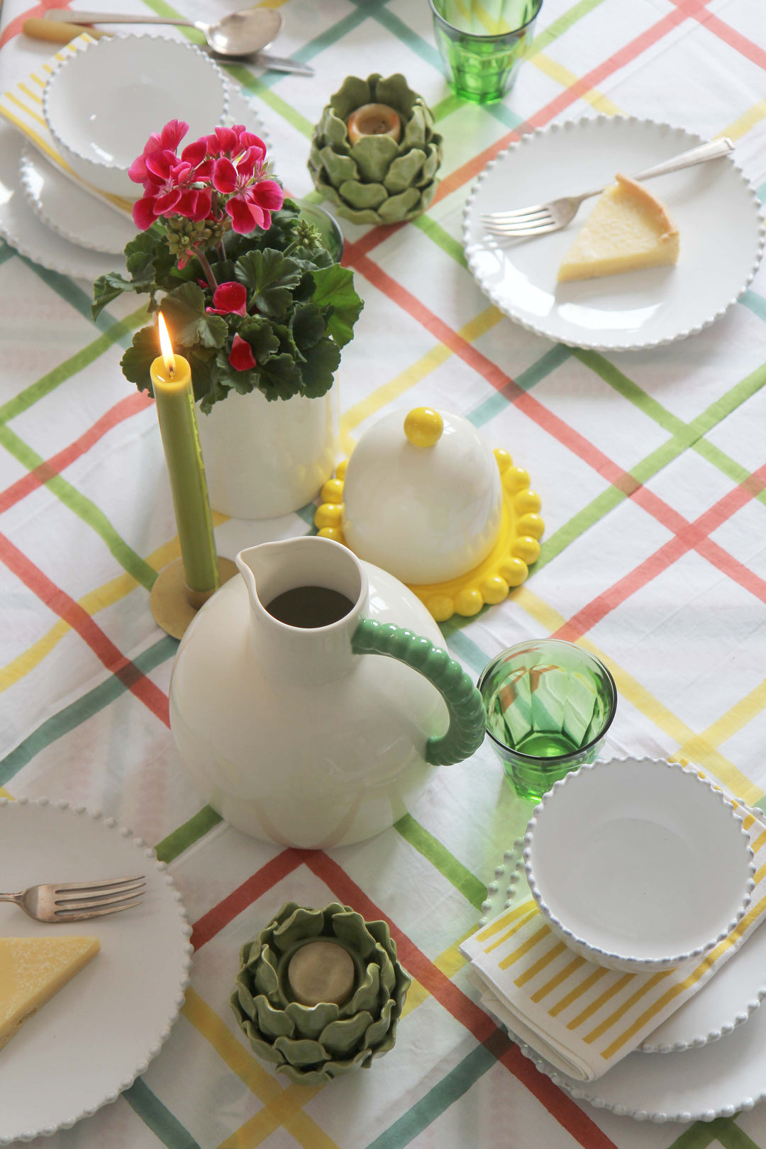 colourful table setting showing mainson dinette table cloth and &klevering tableware