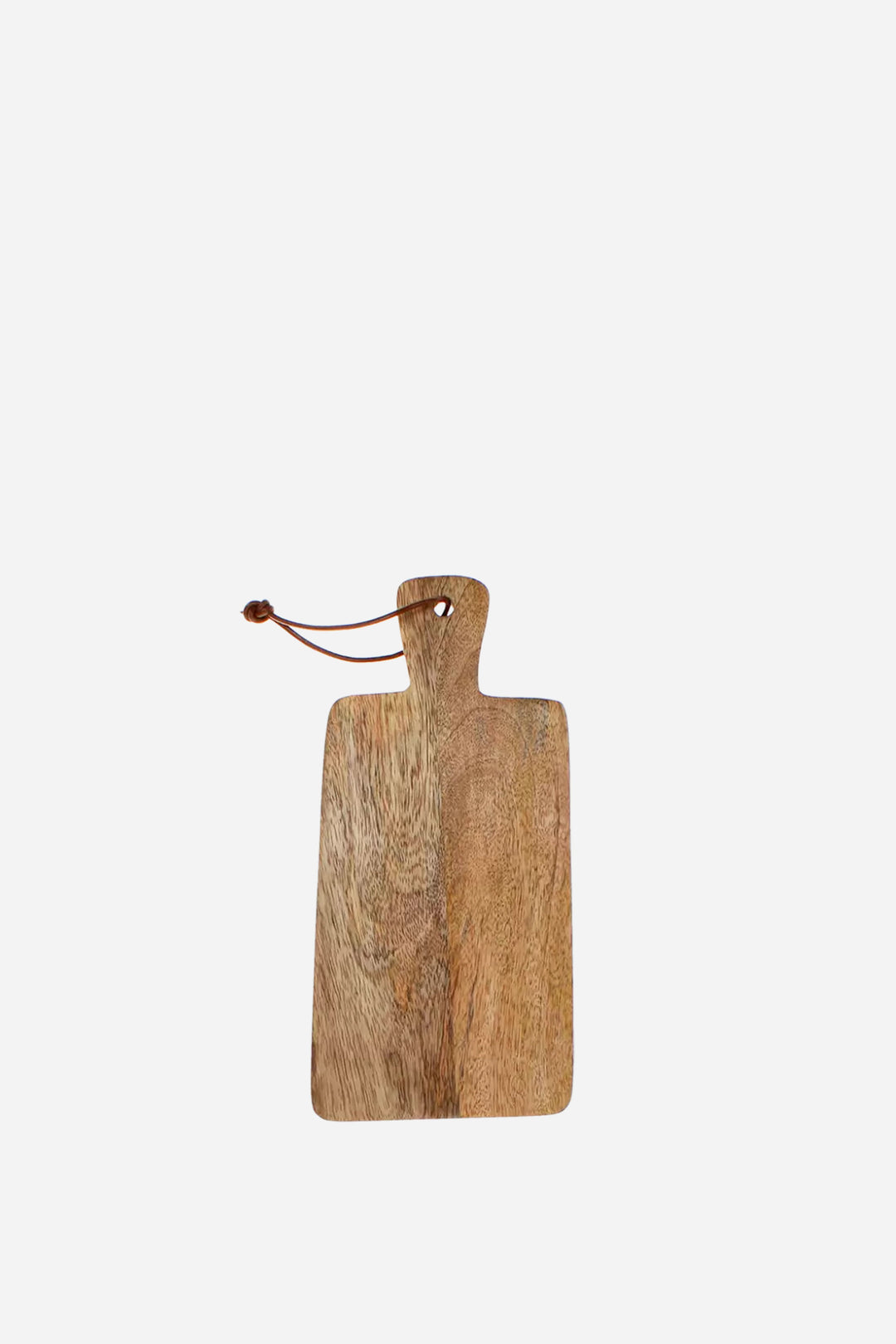 Wooden cutting board with a handle on a white background