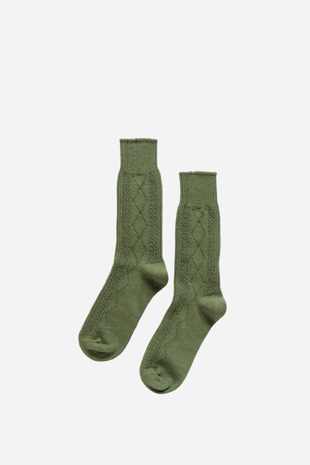 mens cable knit socks in khaki green