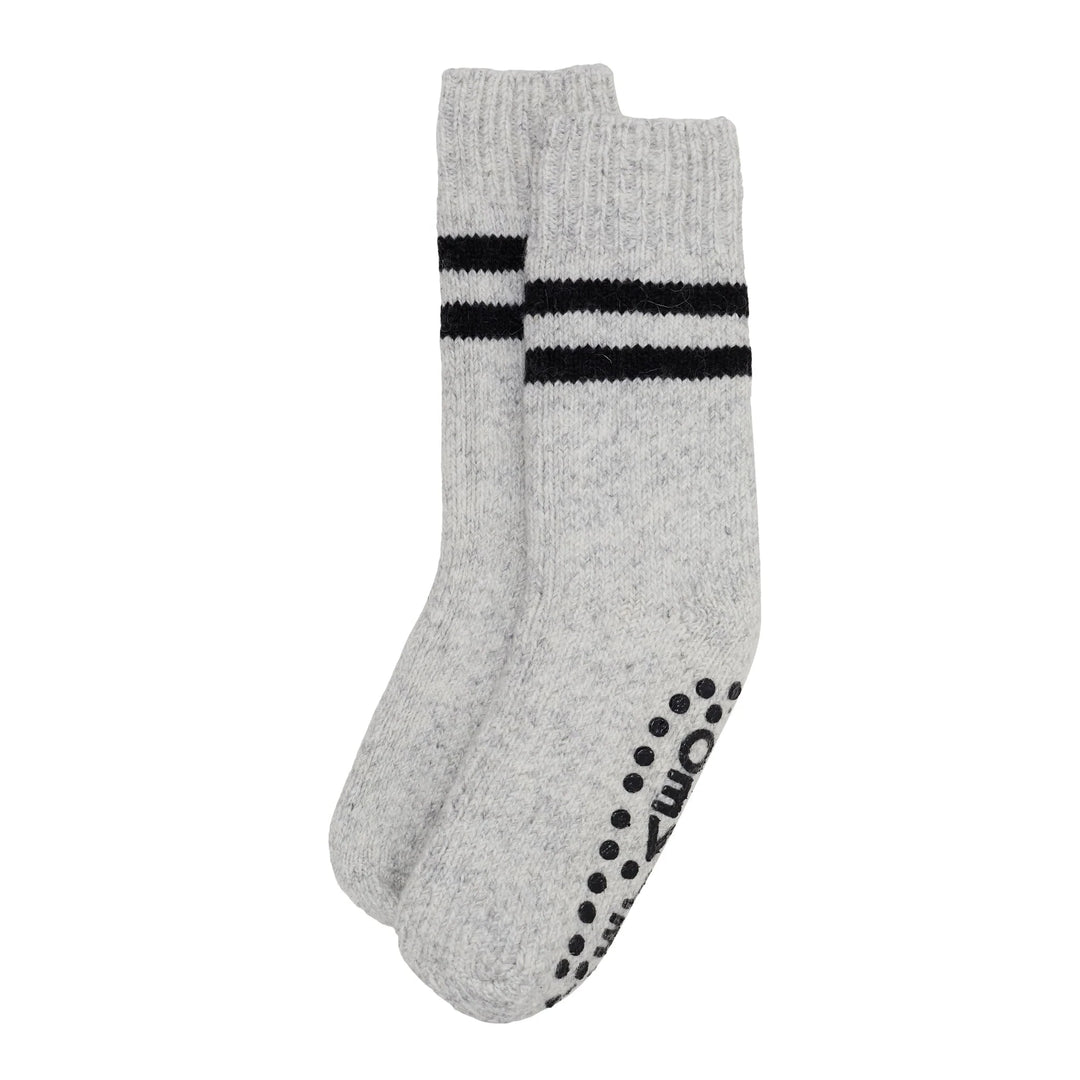 Men's Slipper Socks / Pale Grey & Black Stripe