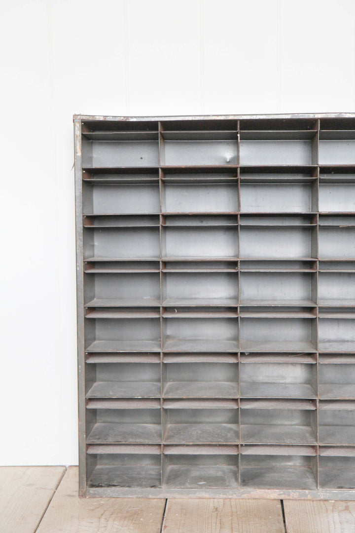 vintage industrial steel metal pigeon holes storage cabinet