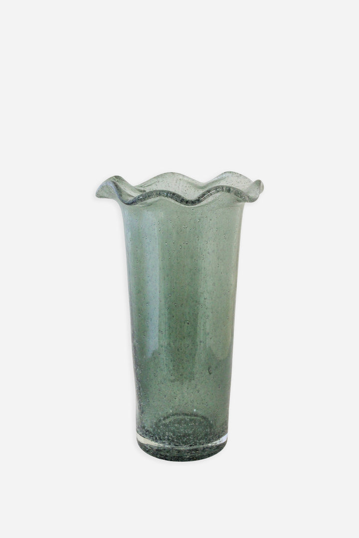 milla tall green glass vase with wavy rim