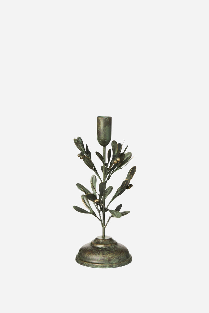 Candle Holder Dinner W/Mistletoe Leaves