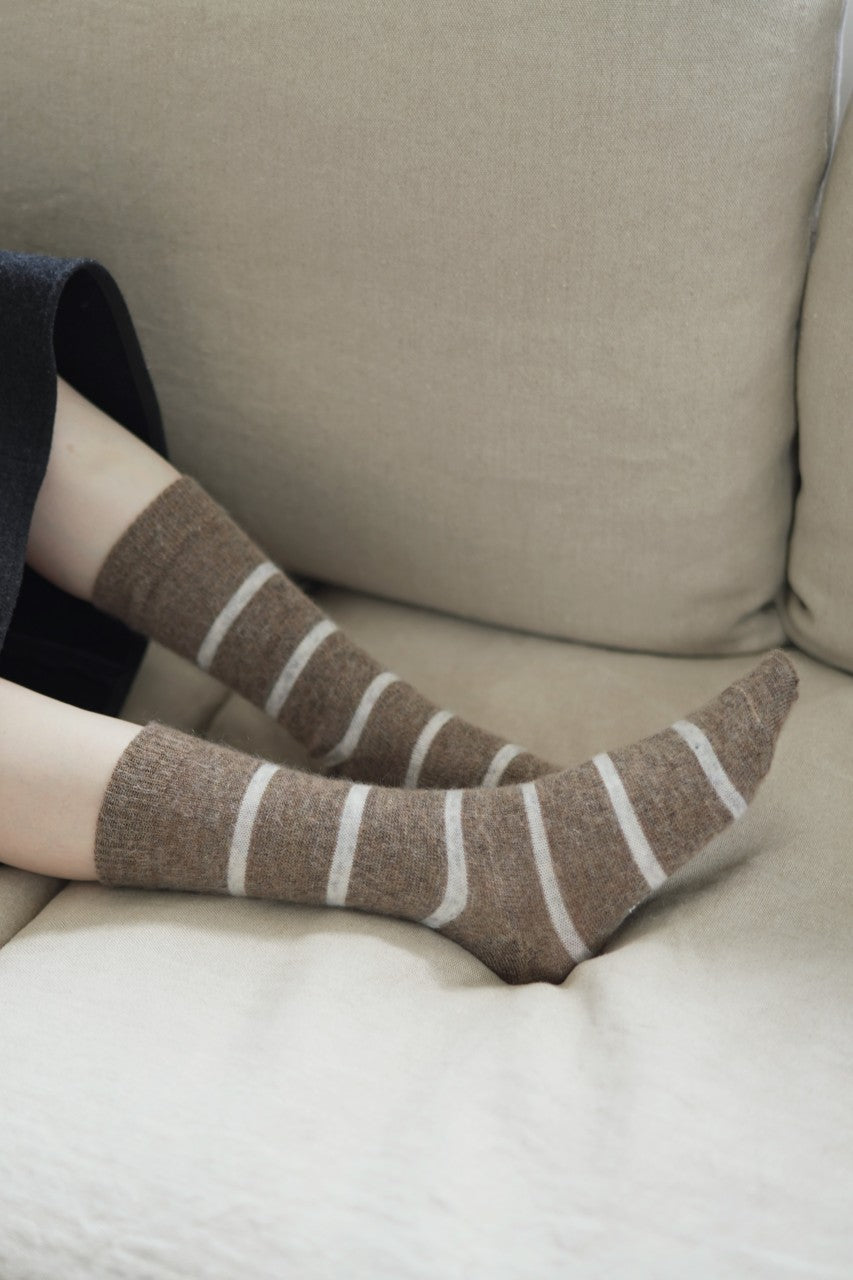 Mohair Wool Border Socks / Beige