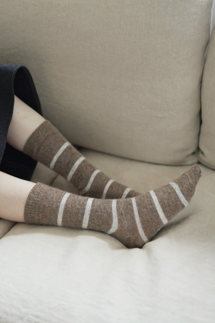 Mohair Wool Border Socks / Beige