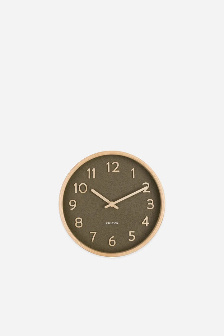 Wall Clock / Pure Wood Grain / Small / Moss Green