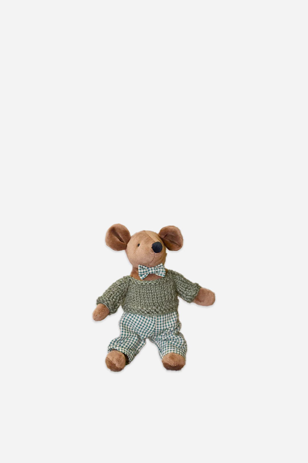 Mouse / Green Gingham Trousers & Hand Knitted Jumper 20cm - Domestic Science Home