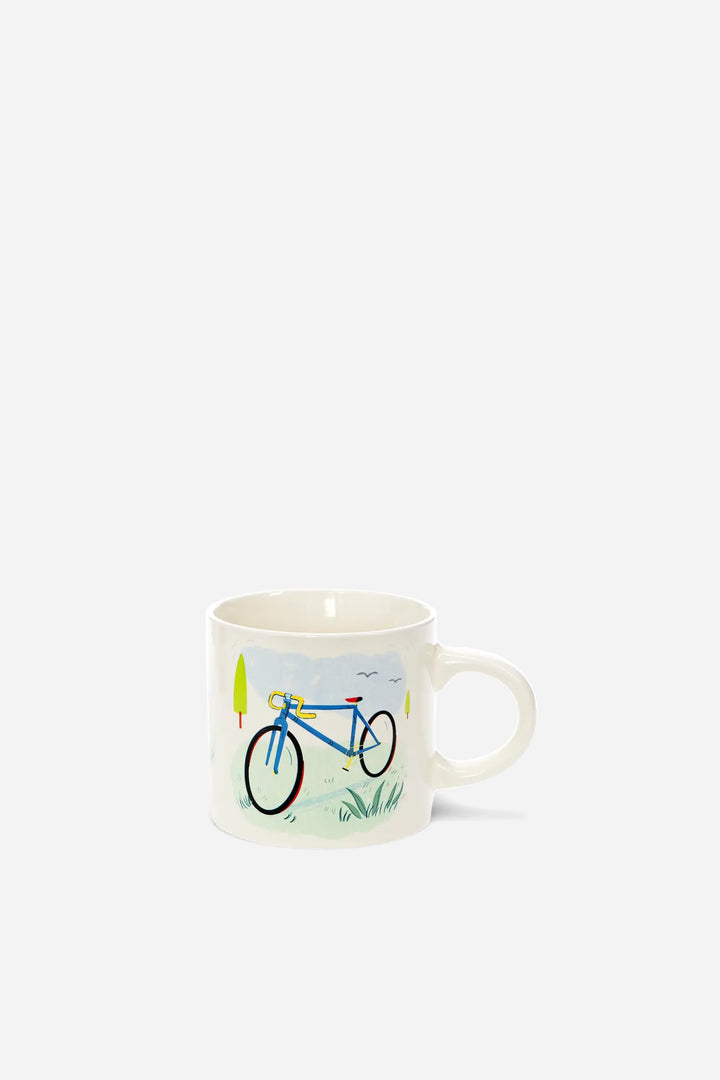 Mug with a bicycle design on a white background